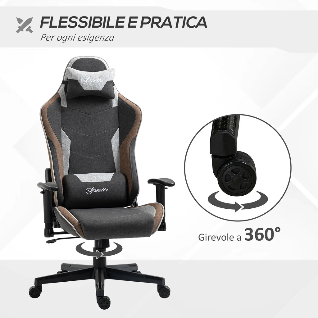 150° Reclining Gaming Chair with Rocking Function, Headrest and Lumbar Cushion, Grey
