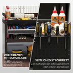 DURHAND 3-Tier Steel Trolley with Drawer, Side Tool Holder and Handle, Black
