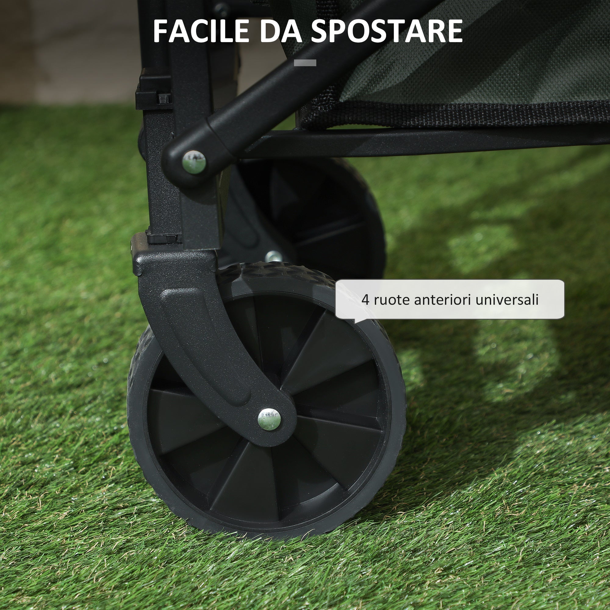72L Folding Garden Trolley with Opening Panel, in Steel and Polyester, 114x46x65-92 cm, Green