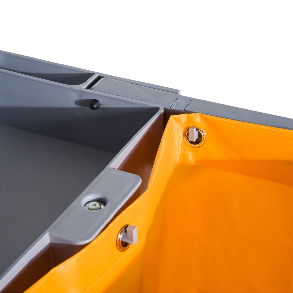 Professional Cleaning Trolley with 3 Shelves, Broom Hooks, 4 Wheels and 100L Bag, Orange 121 x 50.5 x 96.5cm