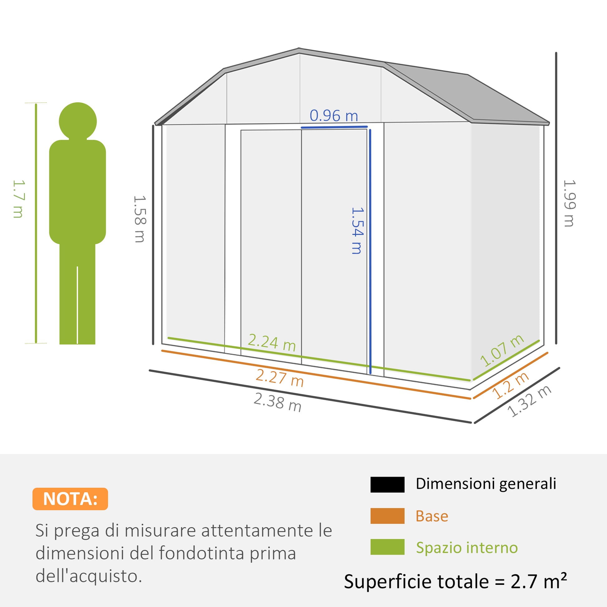 Outsunny Tool Shed with Adjustable Shelves and 2 Windows, in Galvanized Steel, 238x132x198.5 cm, Dark Gray - Borgè