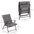 Folding Reclining Camping Chair with Removable Cushion, Metal and Fabric, Grey