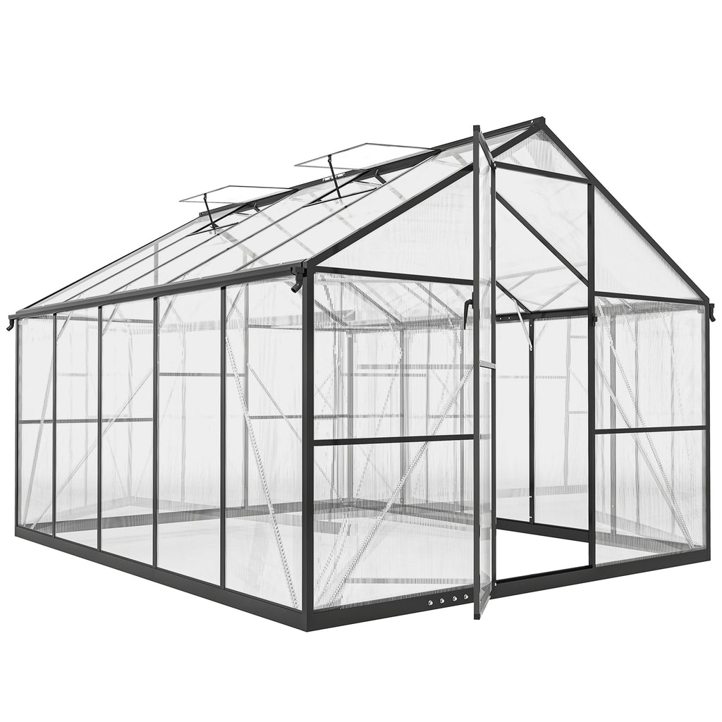 Outsunny PC and Aluminum Vegetable Garden Greenhouse with Hinged Door and 2 Adjustable Windows, 304x247x205 cm, Black