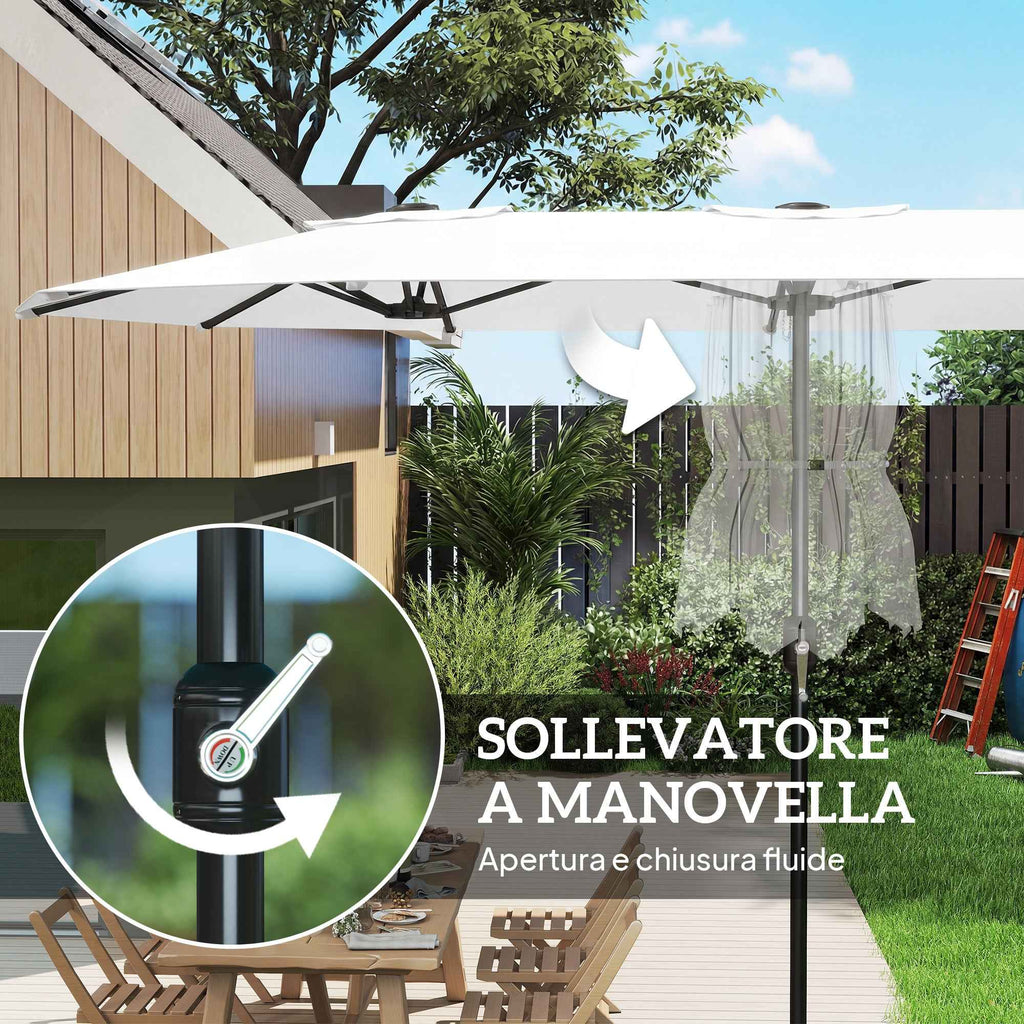 Outsunny 12-Ribbed Double Umbrella with Crank Handle, Metal and Polyester, 4.6 x 2.7 m, White