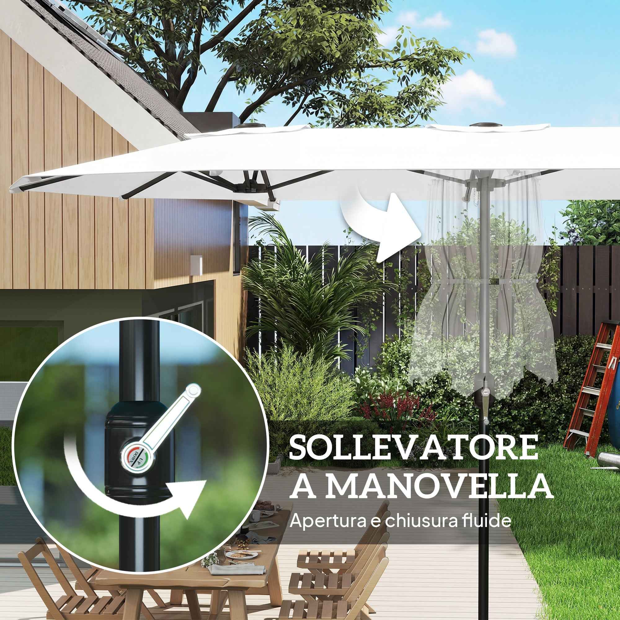 Outsunny 12-Ribbed Double Umbrella with Crank Handle, Metal and Polyester, 4.6 x 2.7 m, White