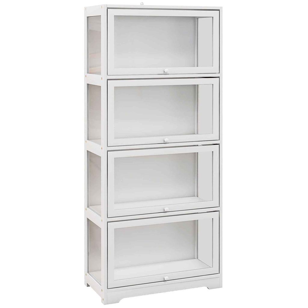 HOMCOM 4-Tier Collection Display Cabinet with Hinged Doors, Wood and Acrylic, 59x30x139 cm, White