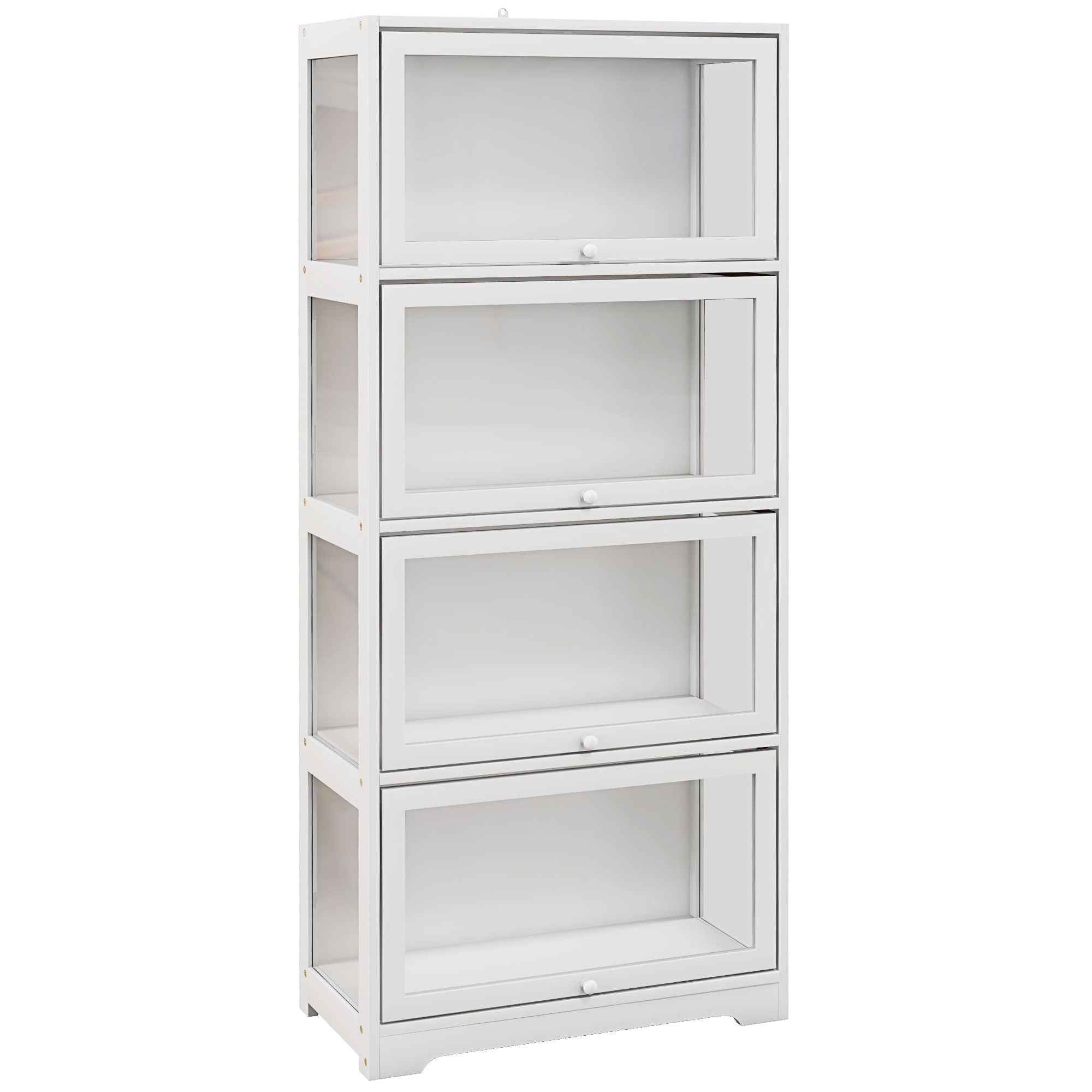 HOMCOM 4-Tier Collection Display Cabinet with Hinged Doors, Wood and Acrylic, 59x30x139 cm, White