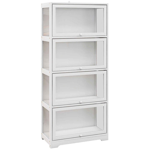 HOMCOM 4-Tier Collection Display Cabinet with Hinged Doors, Wood and Acrylic, 59x30x139 cm, White