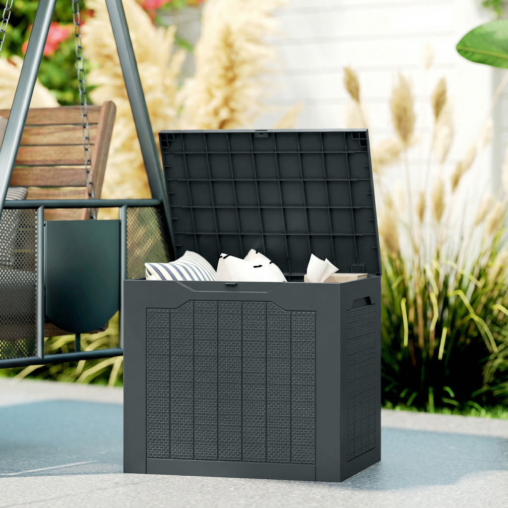 Outsunny Garden Storage Chest with Handles, Waterproof Tool Container, 56x41x50 cm, Dark Grey