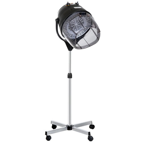 HOMCOM Helmet Hair Dryer 1180W with Adjustable Height with 60 Minute Timer and Swivel Wheels, 65x65x115-165 cm, Black - Borgè