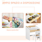 Children's Desk and Chair Set with Drawer and Shelf, Rounded Edges, Ages 6-10, White and Wood