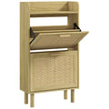 HOMCOM Narrow Entryway Shoe Rack with 2 Folding Drawers, Adjustable Shelves and Top, Oak