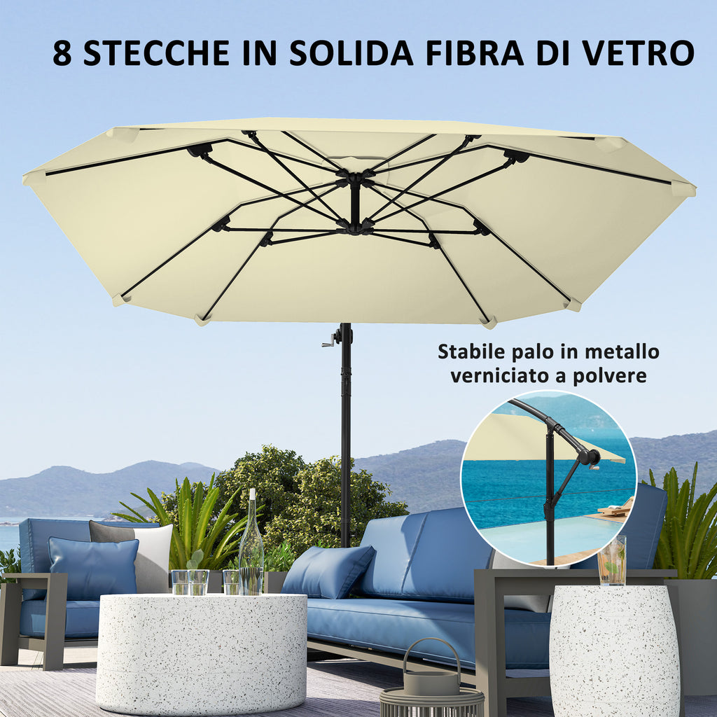 Cantilever Umbrella with Adjustable Cover and Cross Base, in Metal and Polyester, 260x304x245 cm, Cream