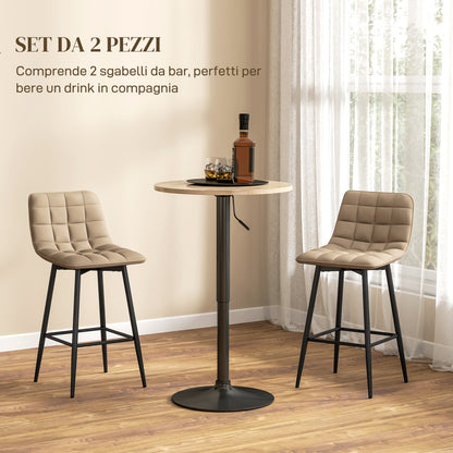 Set of 2 Nordic Style Kitchen Stools in Velvet and Metal Effect Fabric, 45x47x84 cm, Brown