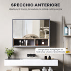 Bathroom Mirror 3-Door with 8-Compartment Cabinet and Soft-Cushioned Doors, 80x20x60 cm, Grey