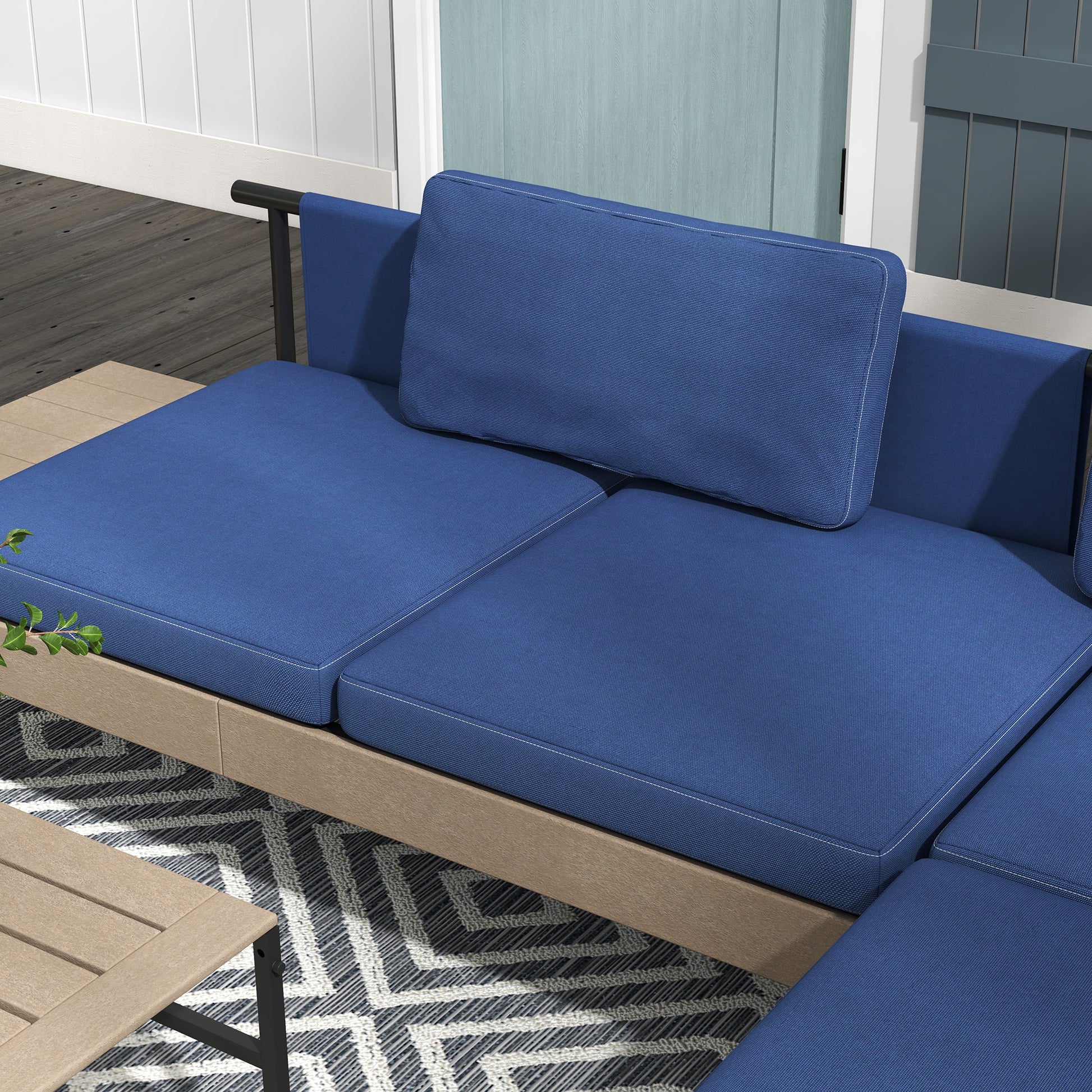 Elegant Garden Outdoor Garden furniture: Blue Corner Sofa & Steel Coffee Table - Borgè