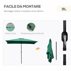 Rectangular Umbrella 2x3 m Foldable and Adjustable with Crank, in Aluminum and Polyester, Green and Black