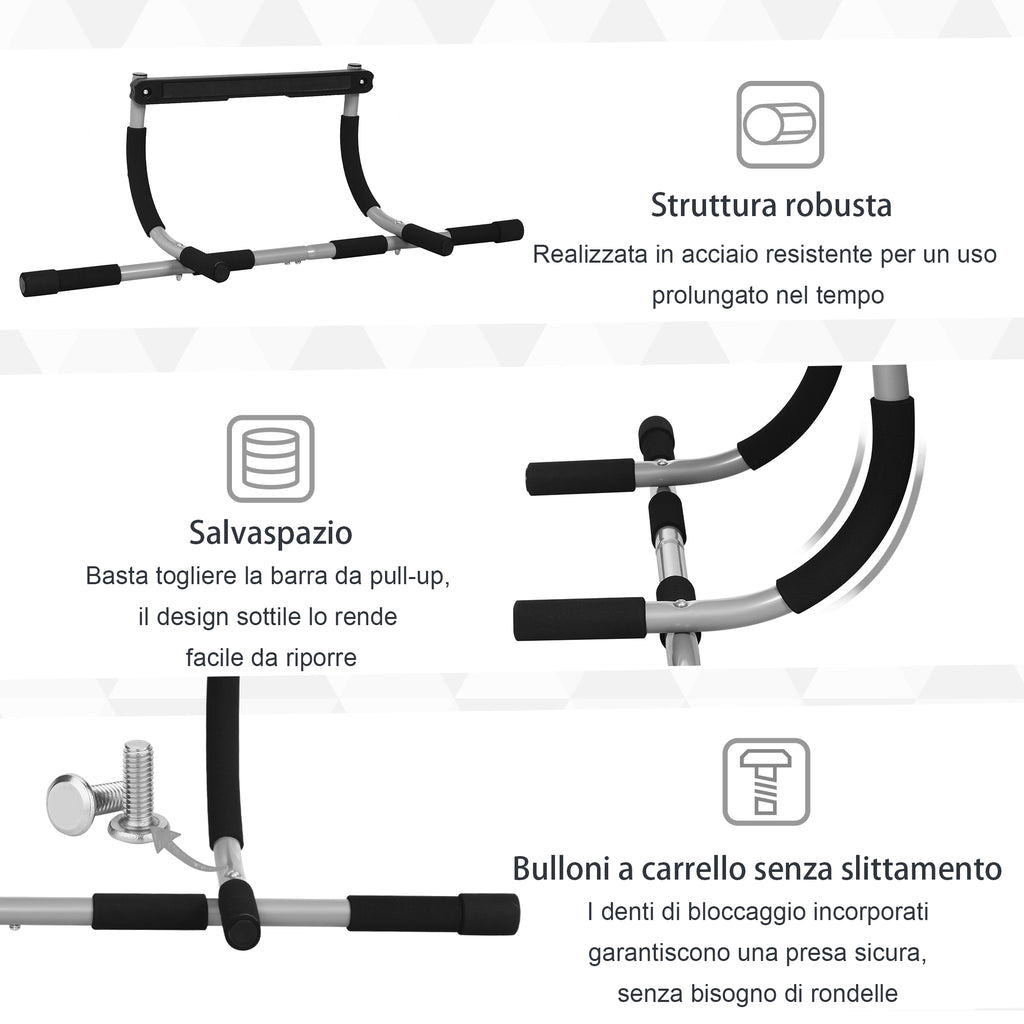 Door-Mounted Pull-Up Bar, Screw-Free Installation and Steel Tube Frame, Max. Weight: 110 kg