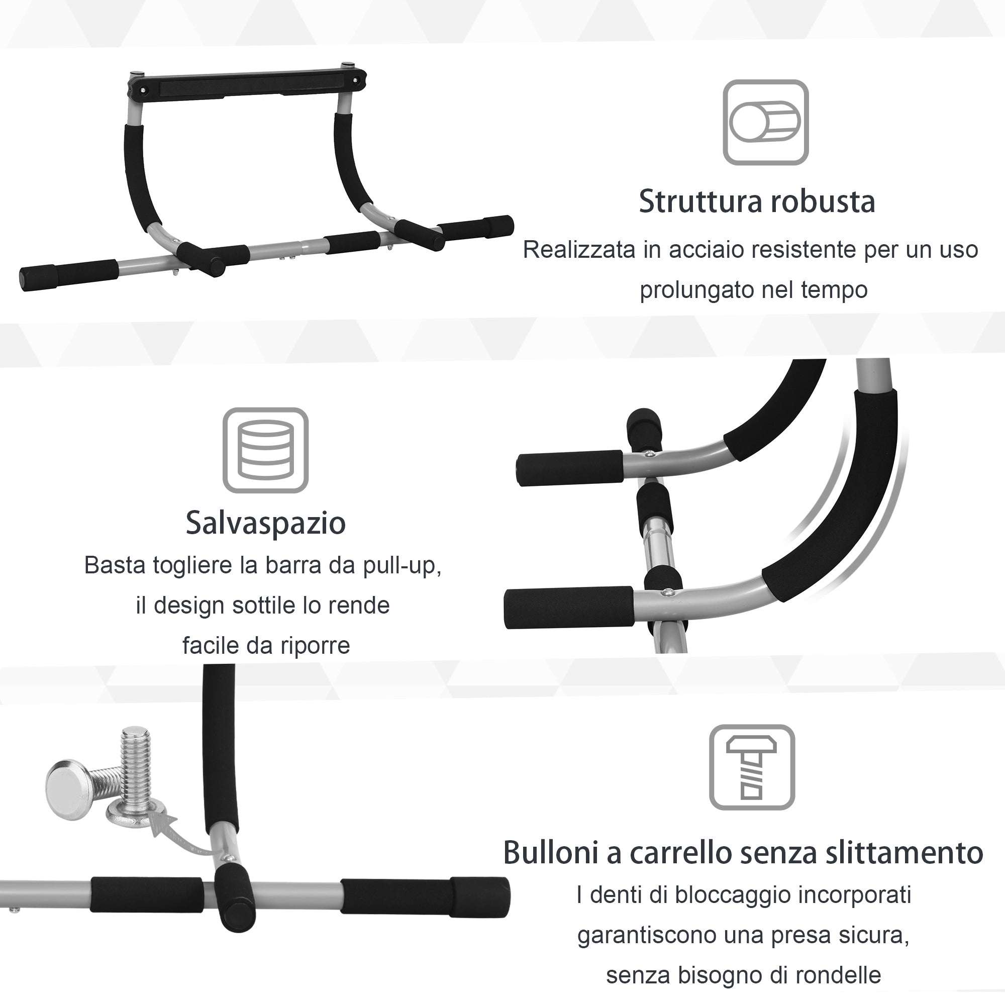 Door-Mounted Pull-Up Bar, Screw-Free Installation and Steel Tube Frame, Max. Weight: 110 kg