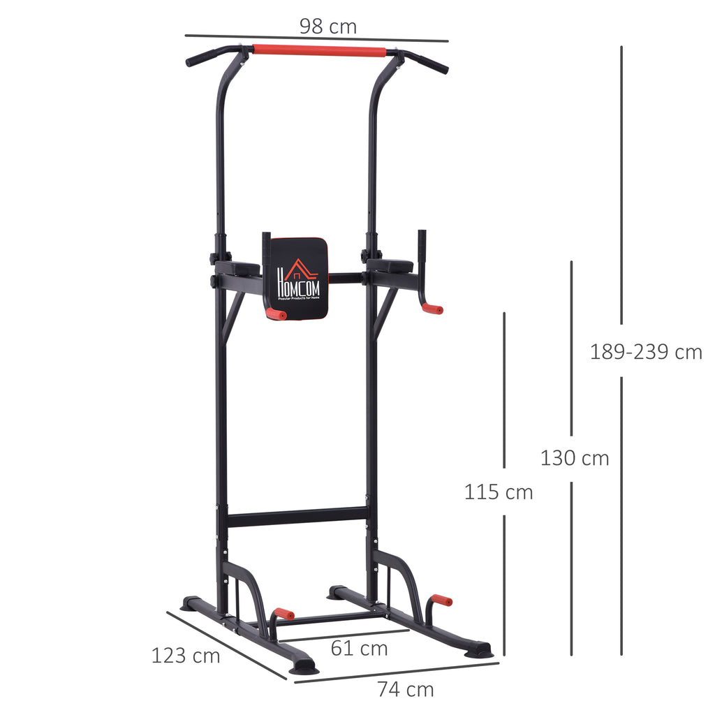 Power Tower Pull-Up Bar Multifunctional Fitness Station Adjustable 189-239cm Steel Black Red