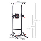 Power Tower Pull-Up Bar Multifunctional Fitness Station Adjustable 189-239cm Steel Black Red