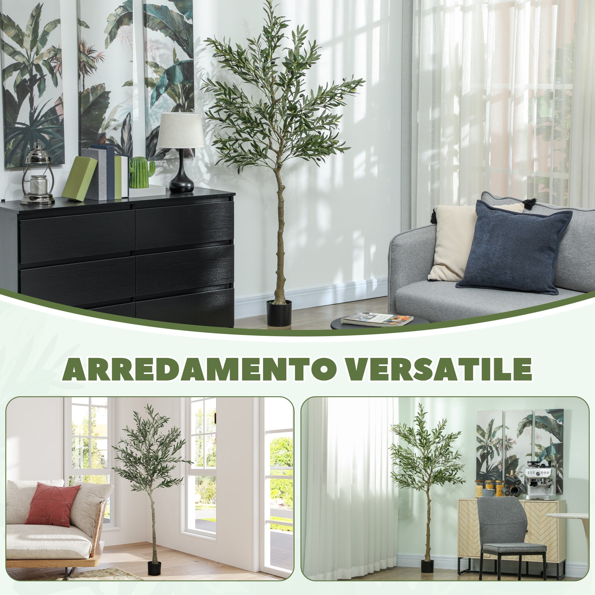 180cm Tall Artificial Olive Tree, artificial Tree with 900 Leaves and 40 Olives, Pot Included