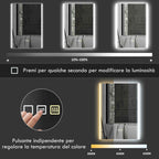HOMCOM Bathroom Mirror with 3-Color LED Light and Memory Function, Tempered Glass, 70x50x3 cm, Silver