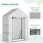 Outsunny Outdoor Garden Greenhouse in PE and Steel with 2 Shelves and Roll-Up Door, 143x73x195 cm, White