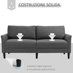 HOMCOM 3-Seater Fabric Sofa with Deep Seat and Thick Padding, 191x79x87 cm, Dark Grey