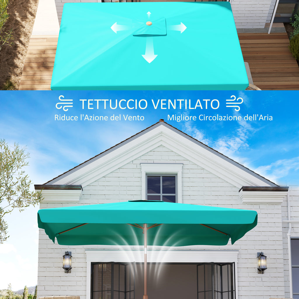 Garden Umbrella 2x3 m with Crank Opening, Tilting and Anti UV 50+, Turquoise