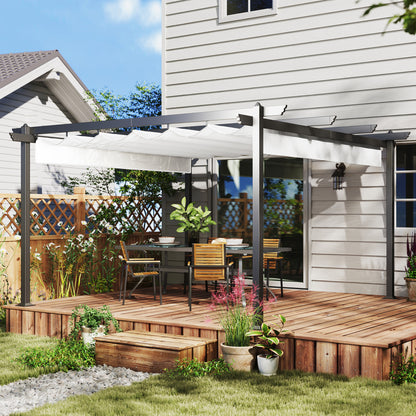 Gazebo Pergola 4x4 m with Retractable Roof, 8 Screws and 8 Pegs in Aluminum, Polyester and Metal, White