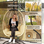 Outsunny Hanging Chair with Padded Cushion, Folding Seat and Steel and Rope Frame, Beige