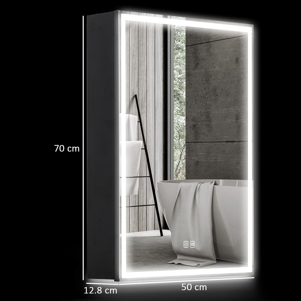 Bathroom Cabinet with Mirror, Adjustable LED Lights and Anti-Fog Function, Black