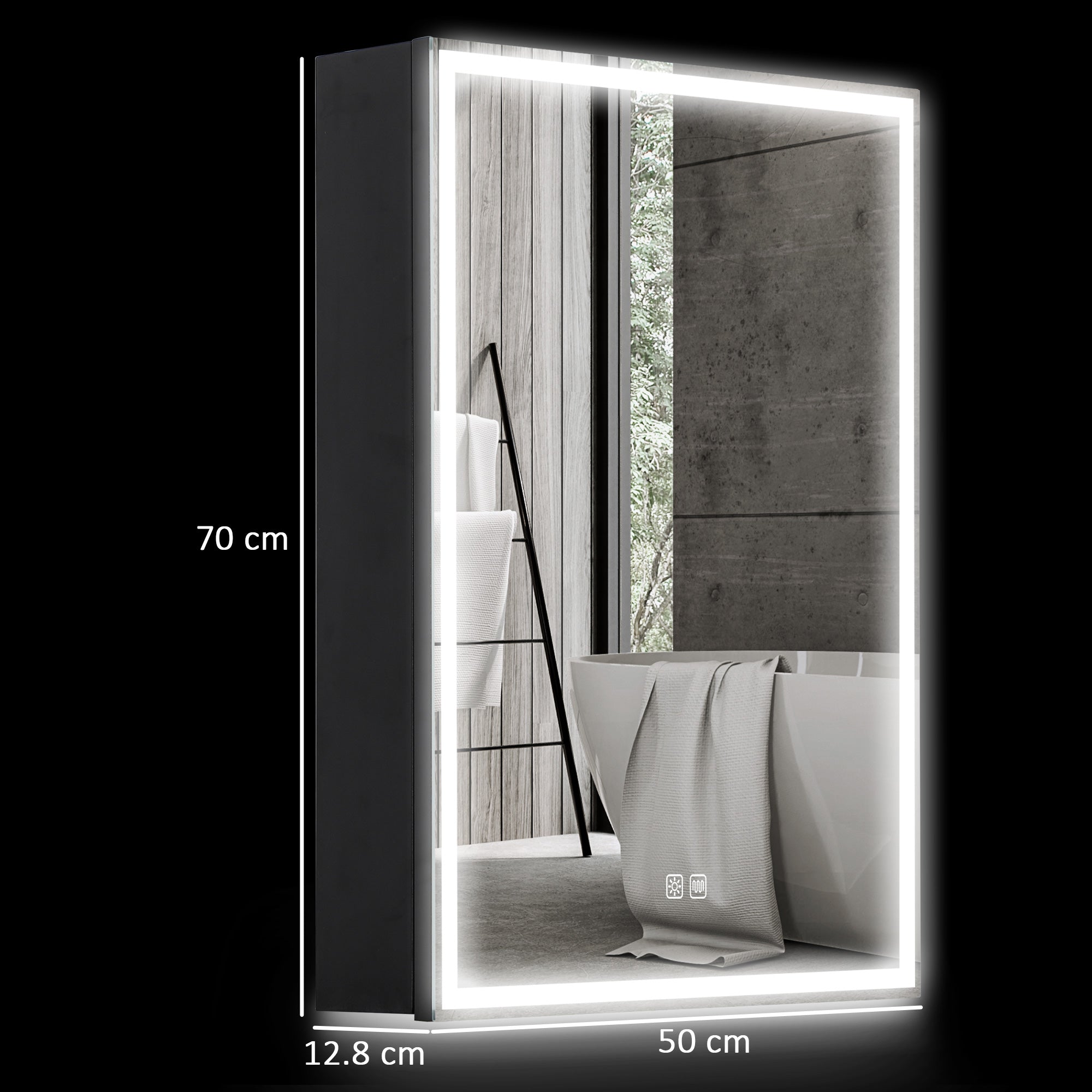 Bathroom Cabinet with Mirror, Adjustable LED Lights and Anti-Fog Function, Black