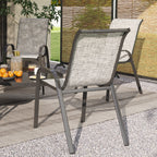 Outsunny Set of 4 Stackable Garden Chairs with Curved Armrests, in Steel and Breathable Fabric, 54x71x93 cm, Grey