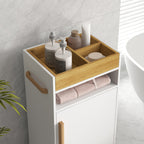 kleankin bathroom cabinet with removable tray, open shelf and closed locker, in chipboard, 40x30x88 cm, white - Borgè