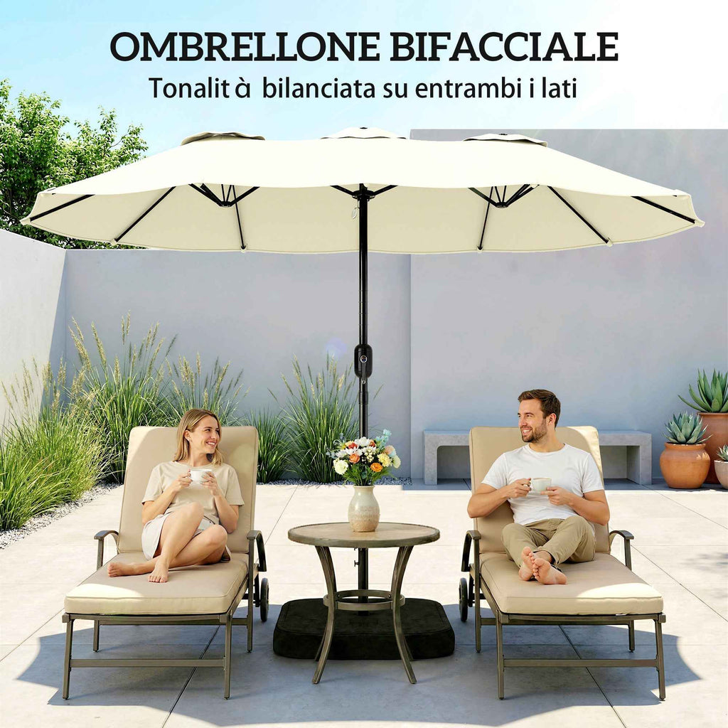 Outsunny 12-Ribbed Double Umbrella with Crank Handle, Cross Base and Bags, Metal and Polyester, 3x1.5 m, Beige