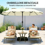 Outsunny 12-Ribbed Double Umbrella with Crank Handle, Cross Base and Bags, Metal and Polyester, 3x1.5 m, Beige