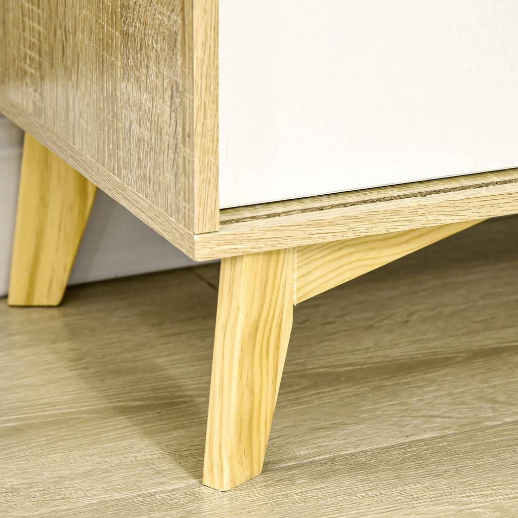 HOMCOM Living Room Cabinet with 2-Tier Open Shelf and 2-Door Cabinet, Chipboard and Pine Wood, 58x30x93 cm