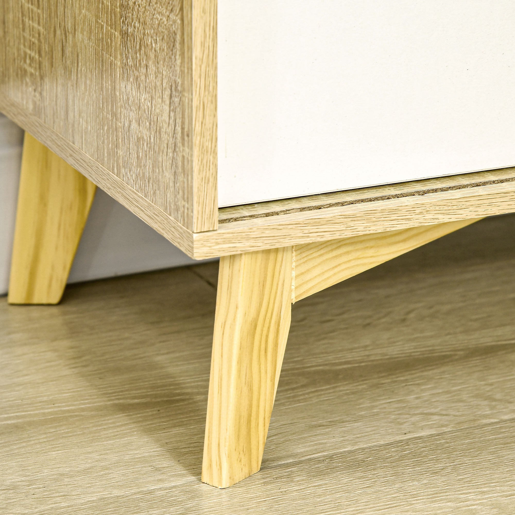 HOMCOM Living Room Cabinet with 2-Tier Open Shelf and 2-Door Cabinet, Chipboard and Pine Wood, 58x30x93 cm