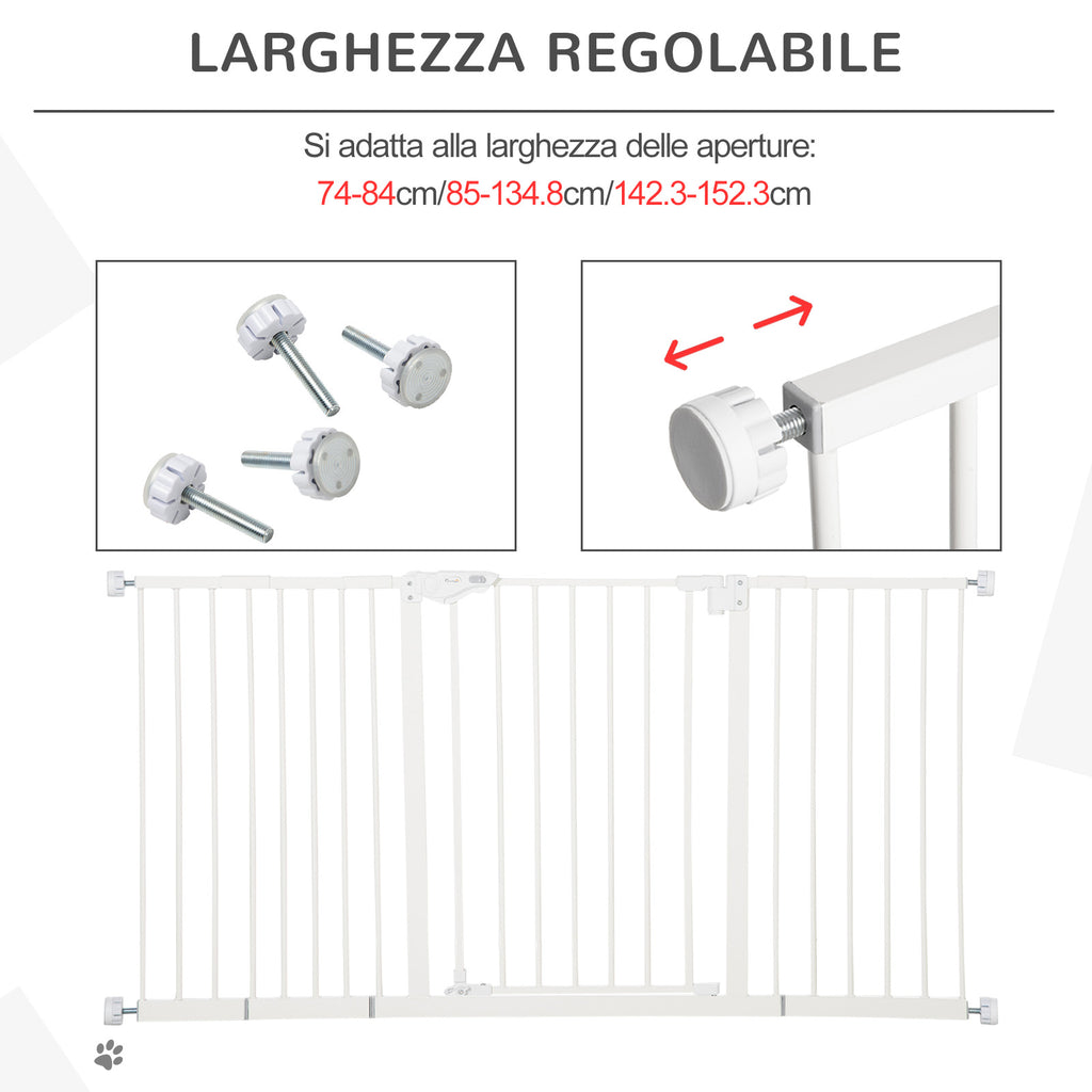3-Way Dog Gate with Adjustable Width 74-148 cm and Automatic Closure, White