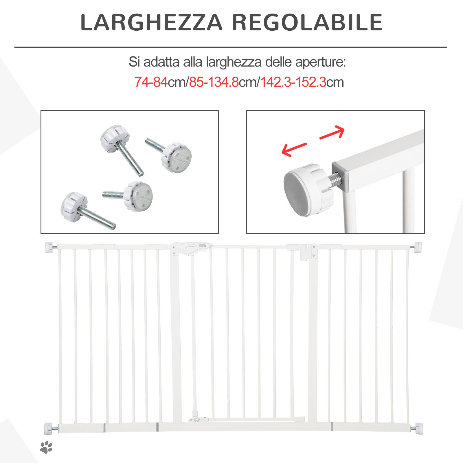 3-Way Dog Gate with Adjustable Width 74-148 cm and Automatic Closure, White