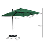 2.5x2.5m Hand Crank Garden Umbrella with 360° Rotation and Adjustable Parasol, Green