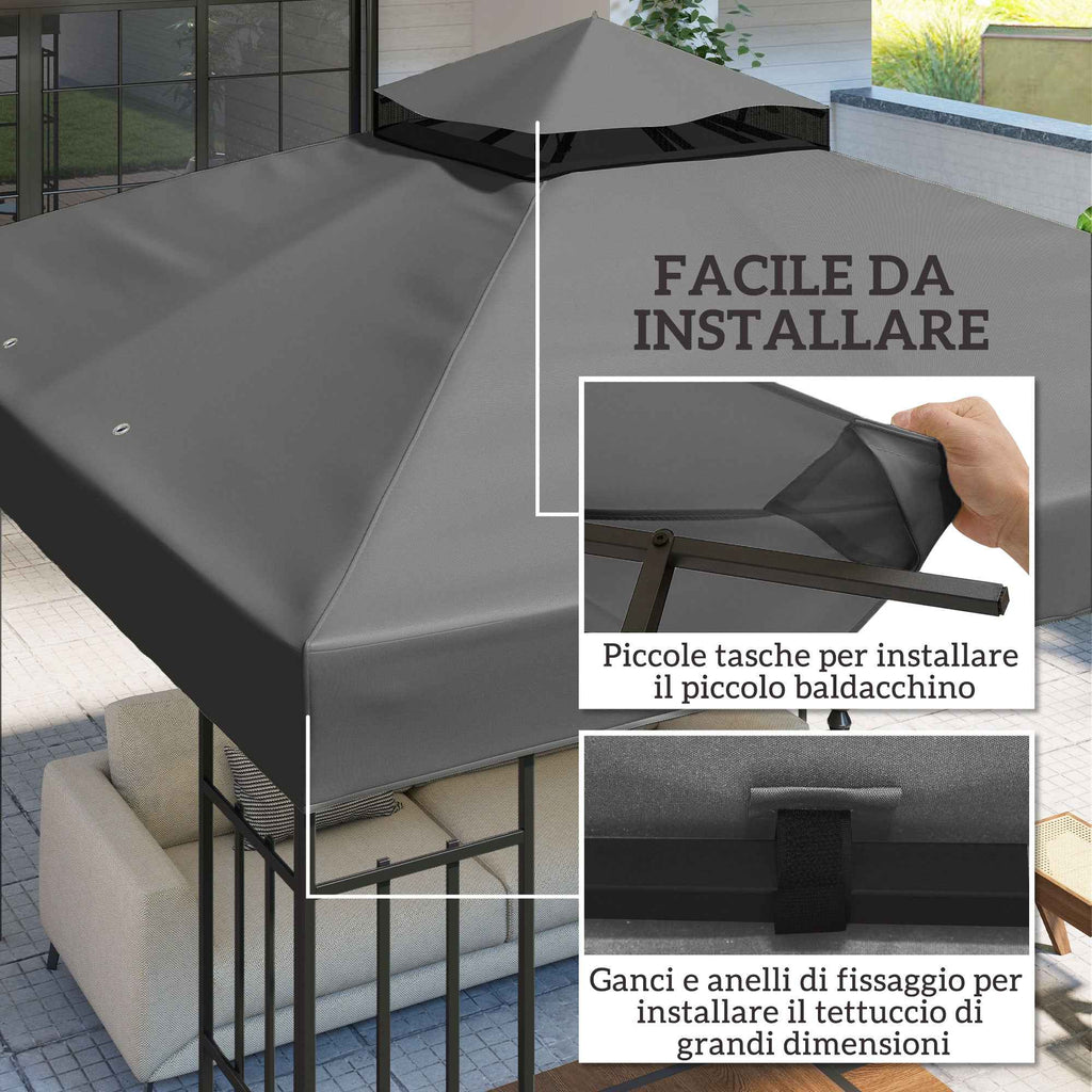 Outsunny 3x3m UPF30+ 2-Tier Dark Grey Polyester Garden Gazebo Cover