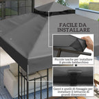 Outsunny 3x3m UPF30+ 2-Tier Dark Grey Polyester Garden Gazebo Cover