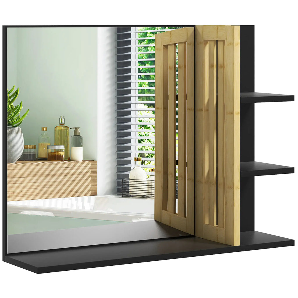 Modern 4 Tier Wall Mounted Wooden Bathroom Mirror, 45x15x58.5cm, Black