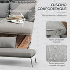 Boho Style PE Rattan Garden Set, 2 Seater Sofa with Chaise Longue and Coffee Table, Light Grey