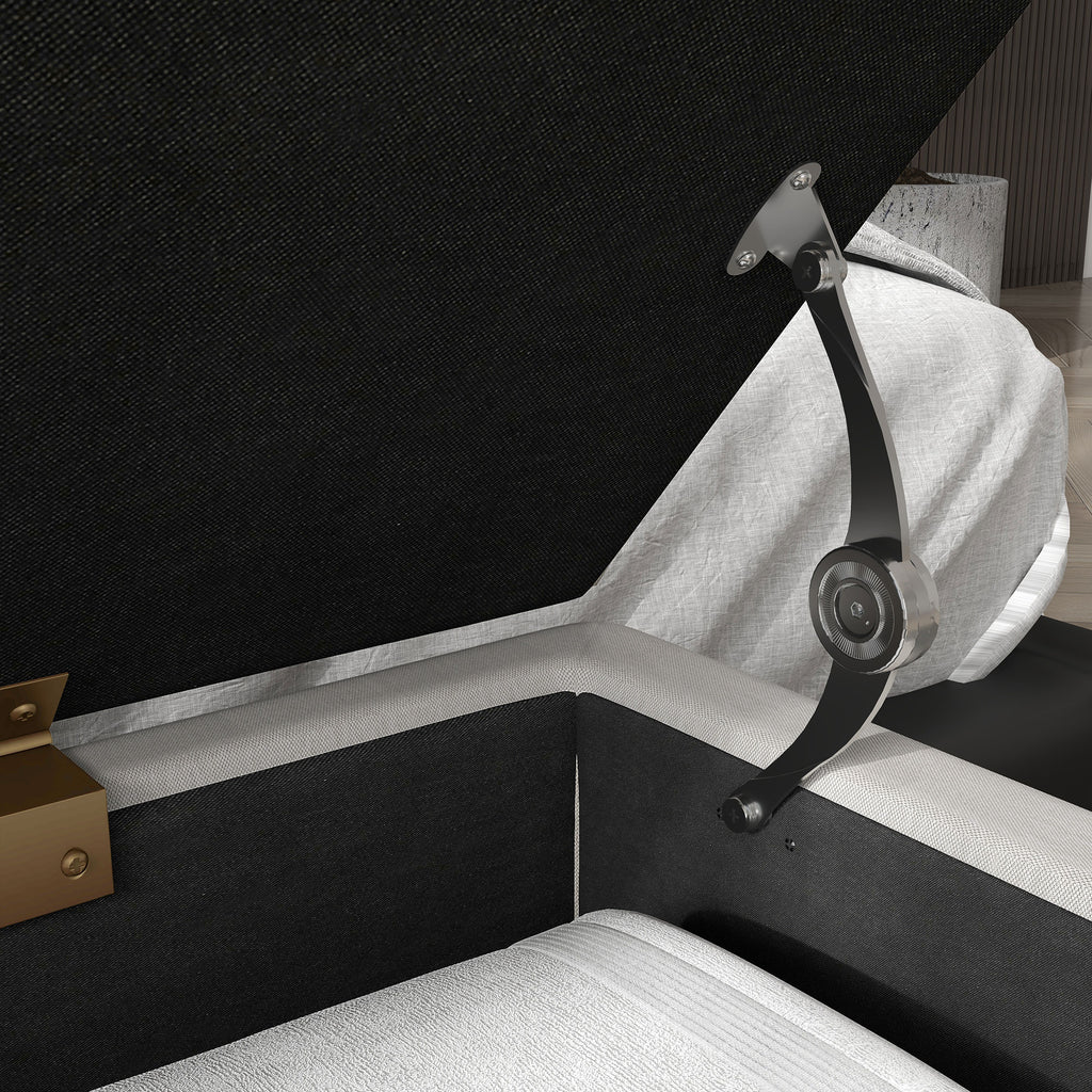 Bed End Bench with Fabric Storage and Steel Legs, 100x40x49cm, Cream