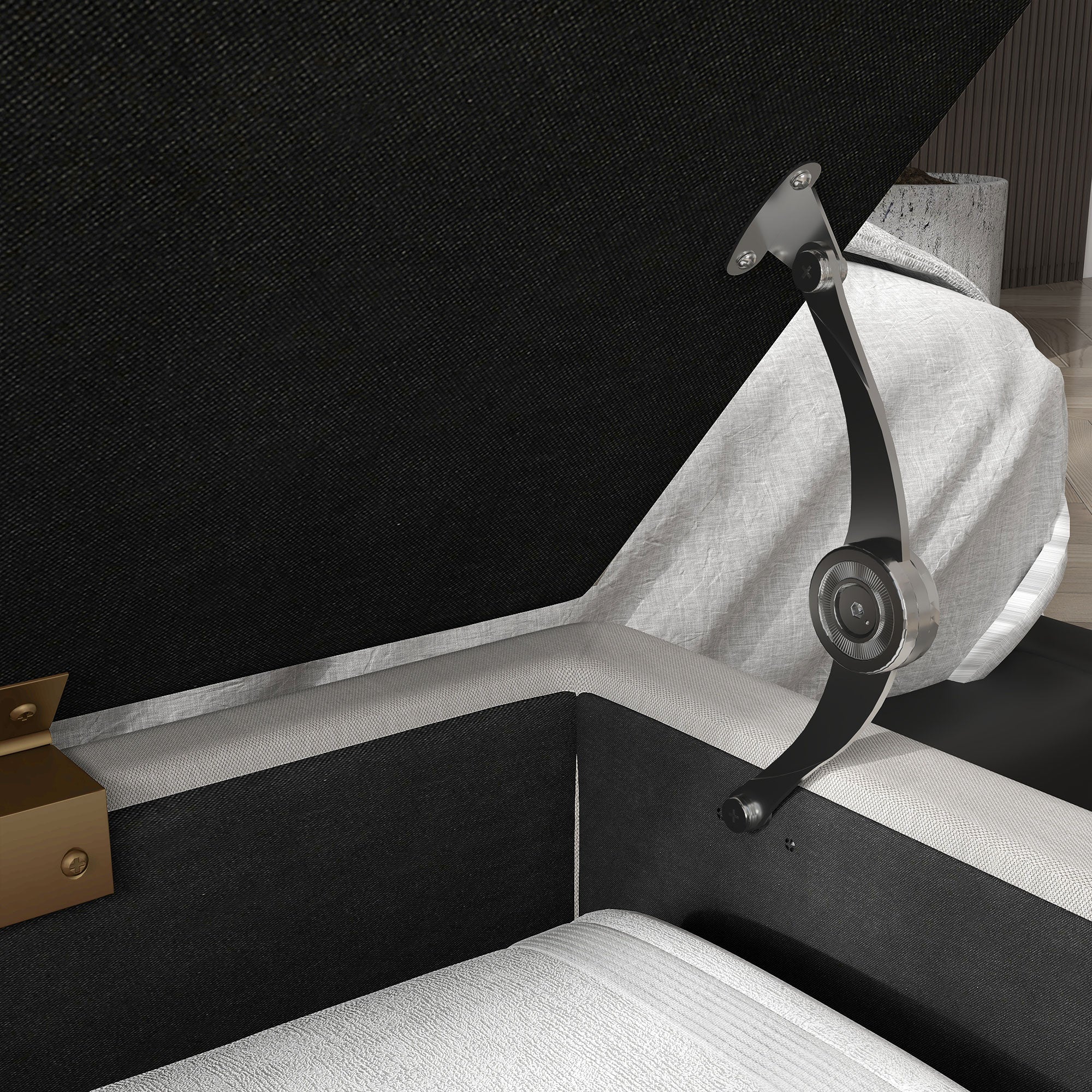 Bed End Bench with Fabric Storage and Steel Legs, 100x40x49cm, Cream