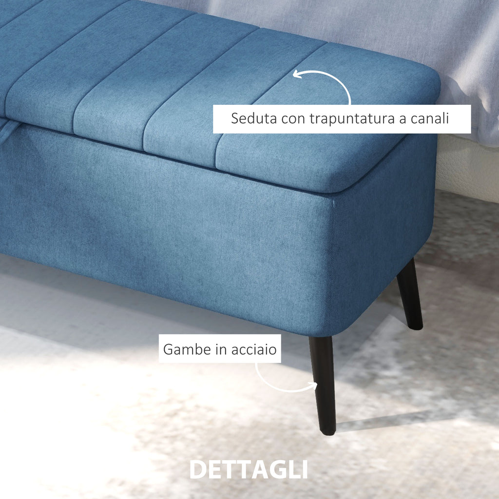 Storage Bench Pouf Footstool Padded, 102x40x44 cm, Dark Blue